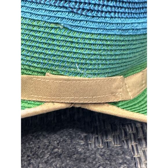 Sun N’ Sand Womens Straw Wide Brim Hat UPF 50+ Protection Blue Green Natural EUC main image 2